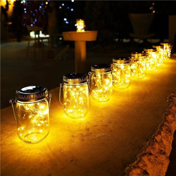 12 Pack Solar Lanterns Outdoor Waterproof Upgraded Crystal Glass Solar Mason Jar - Picture 5 of 7